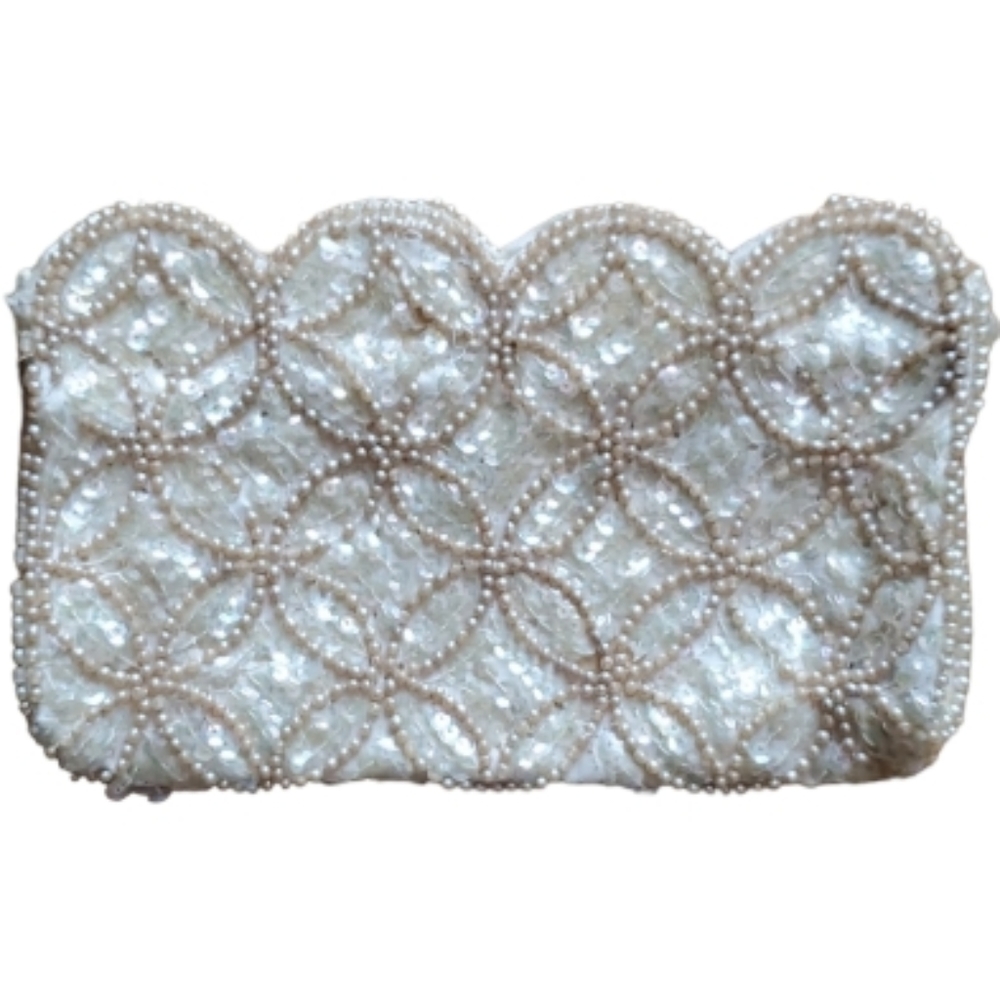 Bag by Debbie Handmade Scalloped Bead‎ and Sequin Evening Clutch Bag in Cream